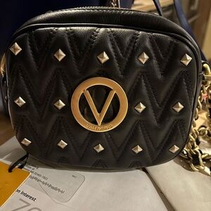 Valentino Black and Gold Studded Crossbody Bag